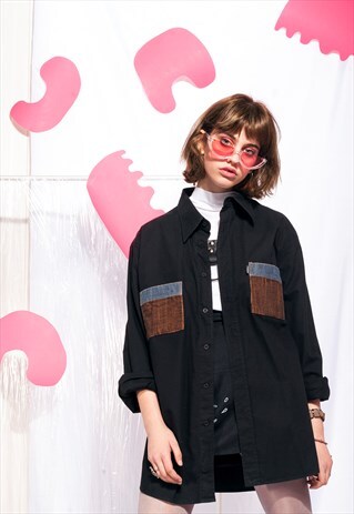 VINTAGE MOSCHINO SHIRT 90S BLOCK POCKET BLACK SHIRT