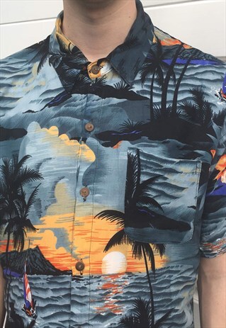 MENS VINTAGE 80S SHIRT SHORT SLEEVE HAWAIIAN SHIRT TOP