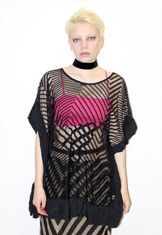 OVERSIZED SLOUCHY BLACK SHEER PARTY SILK TOP