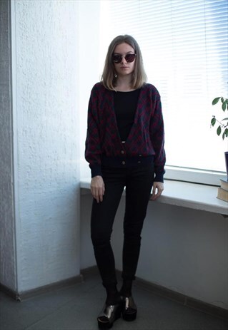 VINTAGE 80'S MULTICOLOUR PATTERNED CARDIGAN