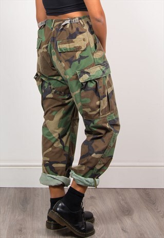 90'S VINTAGE GREEN CAMOUFLAGE GRUNGE ARMY TROUSERS