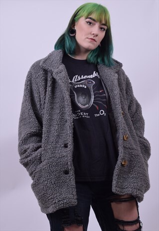 VINTAGE 90'S GREY TEDDY BEAR JACKET SIZE 8 10 12 14 16