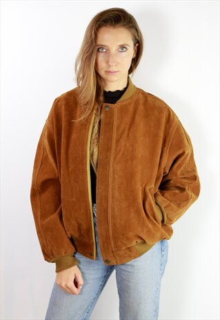 VINTAGE VEGAN SUEDE BOMBER JACKET BROWN