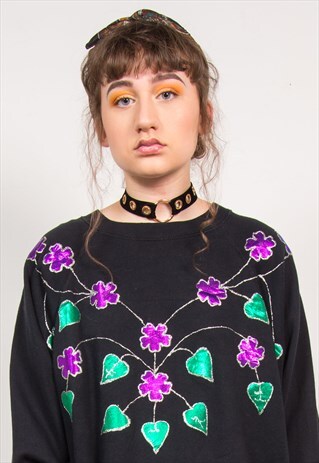 VINTAGE 90'S BLACK LEAF GLITTER SWEATSHIRT