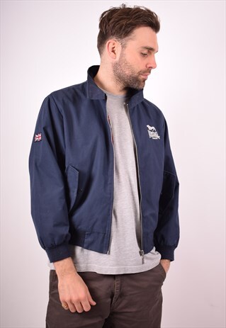 LONSDALE MENS VINTAGE HARRINGTON JACKET MEDIUM NAVY BLUE 90S
