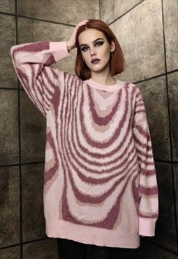 Abstract sweater knitted raver top cable ambient jumper pink