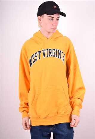 MENS VINTAGE WEST VIRGINIA HOODIE JUMPER XL YELLOW 90'S