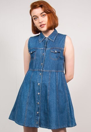 VINTAGE 90'S DARK BLUE DENIM MINI DRESS