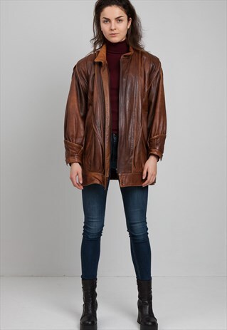 VINTAGE BROWN SALMI-LEATHER LEATHER JACKET COAT