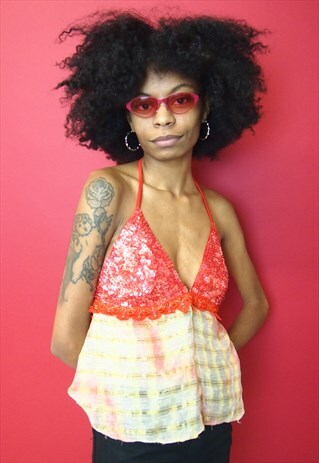 RED EMBROIDERY HALTER TOP