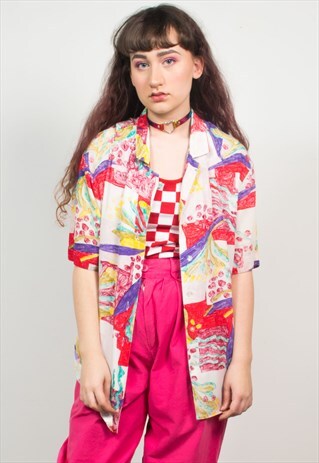 VINTAGE 90'S PINK ABSTRACT PATTERN SHIRT