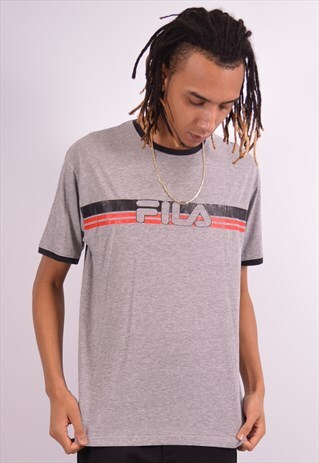 FILA MENS VINTAGE T-SHIRT TOP MEDIUM GREY 90S