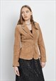 VINTAGE Y2K FITTED BUTTON UP BROWN SUEDE WOMEN JACKET XS