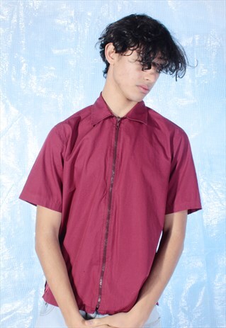 VINTAGE PRADA DUSTY RED ZIPPED SHIRT