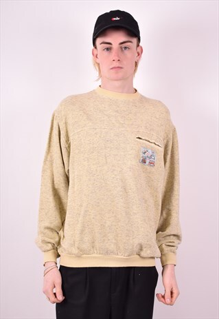 MENS VINTAGE SWEATSHIRT JUMPER XL YELLOW 90S