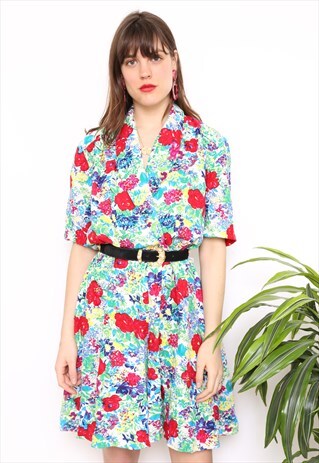 VINTAGE 80S MULTICOLOURED FLORAL PRINT PLAYSUIT