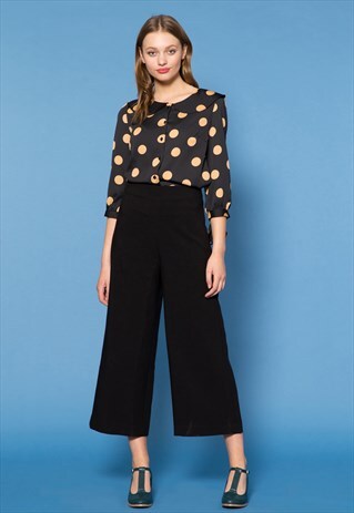 BLACK HIGH WAISTED CULLOTE STYLE PANTS
