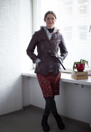 VINTAGE 70'S BURGUNDY RED LEATHER BELTED JACKET