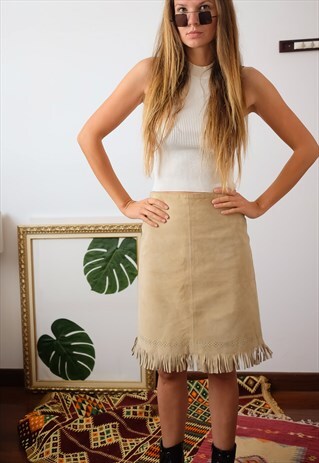 VINTAGE 70S SKIRT FRINGES BOHEMIAN SUEDE