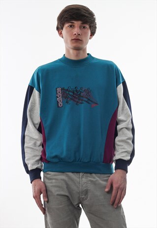 VINTAGE ADIDAS ORIGINALS CREW NECK 90S TURQUOISE BLUE RED