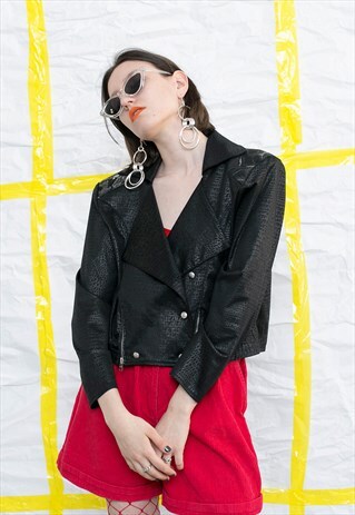 BLACK AND SILVER SNAKESKIN PATTERN JACKET