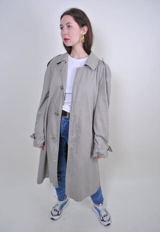 RETRO BEIGE TRENCH JACKET, BUTTONS OVERSIZE COAT 70S