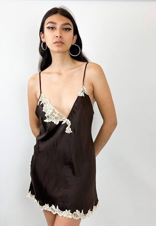 VINTAGE 90S BROW CHOCOLATE NIGHT SLIP DRESS