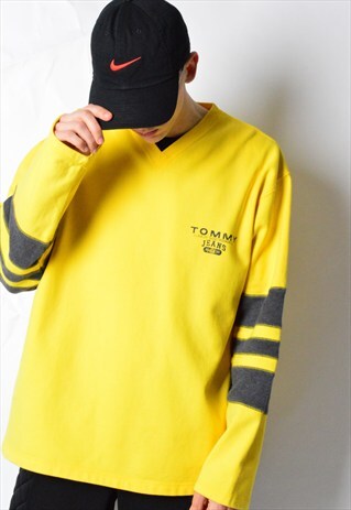 VINTAGE 90S YELLOW TOMMY HILFIGER V-NECK SWEATSHIRT