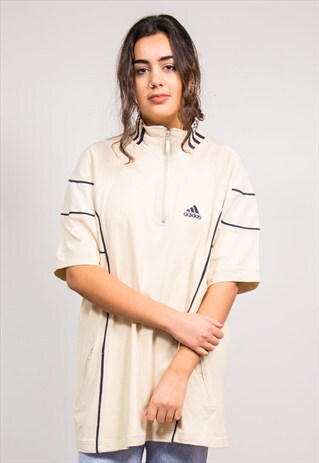 90'S VINTAGE ADIDAS BEIGE QUARTER ZIP T-SHIRT