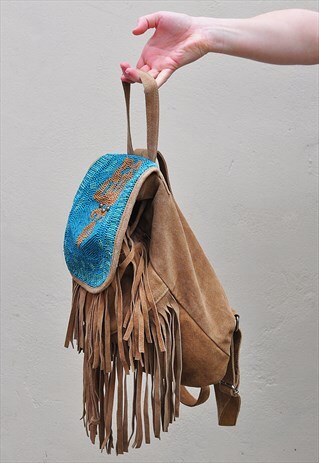 VINTAGE SUEDE LEATHER RUCKSACK BACKPACK BAG