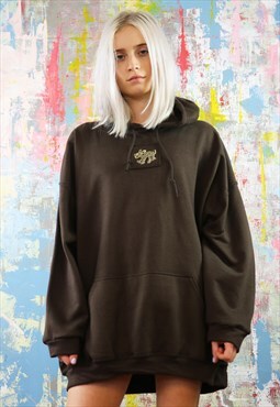 Oversized Hoodie Dress in chocolate with gold yap patch