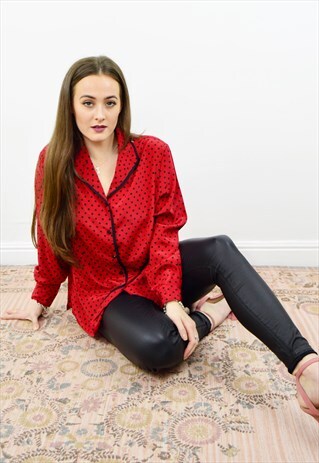VINTAGE 90S RED AND BLACK POLKA DOT SHIRT BLOUSE