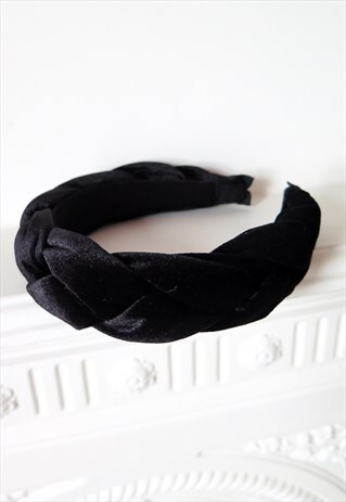 BLACK VELVET PLAITED CHUNKY HEADBAND