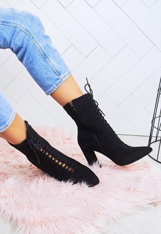 CHARLOTTE BLACK LACE UP ANKLE BOOTS