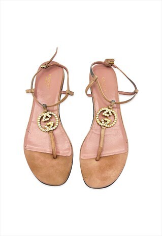 Gucci Flip Flops Sandals 38 / 5 Pink GG Pearl Logo Beach