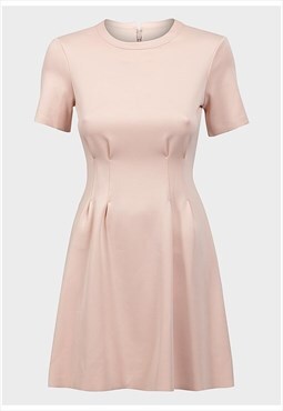 Peach Back Zip Mini Dress Short Sleeve Elegant Casual Party