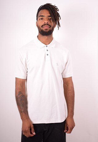 CALVIN KLEIN MENS VINTAGE POLO SHIRT LARGE WHITE 90S
