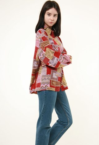 VTG RARE ABSTRACT PRINT FESTIVAL PATTERN CRAZ BLOUSE 234
