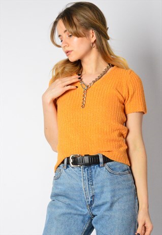 VINTAGE 90S ORANGE V-NECK TOP