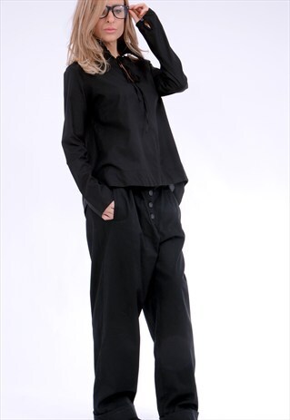 BLACK ASYMMETRIC EXTRAVAGANT TOP / EXTRA LONG SHIRT