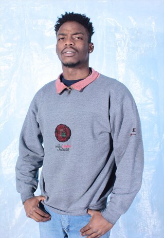 VINTAGE CHAMPION GREY AND DUSTY RED EMBROIDERED SWEATSHIRT