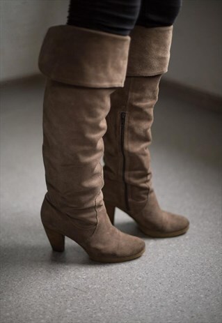 VINTAGE 90'S BROWN SUEDE OVER KNEE BOOTS