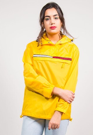 VINTAGE 90'S YELLOW TOMMY HILFIGER HOODED CAGOULE JACKET