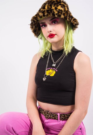Y2K LEOPARD PRINT FLUFFY BUCKET HAT