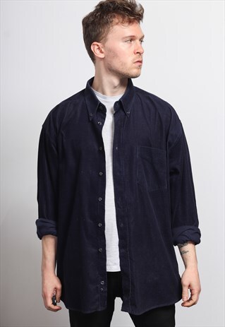 VINTAGE CORDUROY CORD SHIRT BLUE