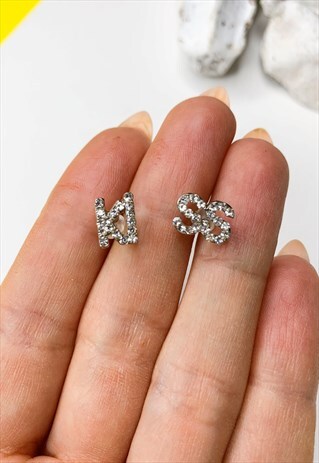 DIAMANTE KISS LETTER STUDS