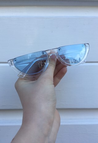 WOMENS VINTAGE STYLE 90S CLEAR BLUE HALF CUT SUNGLASSES