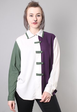 VINTAGE 80S BLOCK COLOUR TOGGLE BUTTON SHIRT