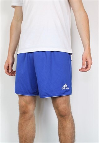 VINTAGE ADIDAS SHORTS IN BLUE WITH EMBROIDERED LOGO, DRAWSTR