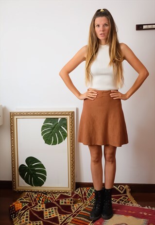 VINTAGE BOHEMIAN GYPSY BOHO SKIRT FAKE SUEDE BOHO